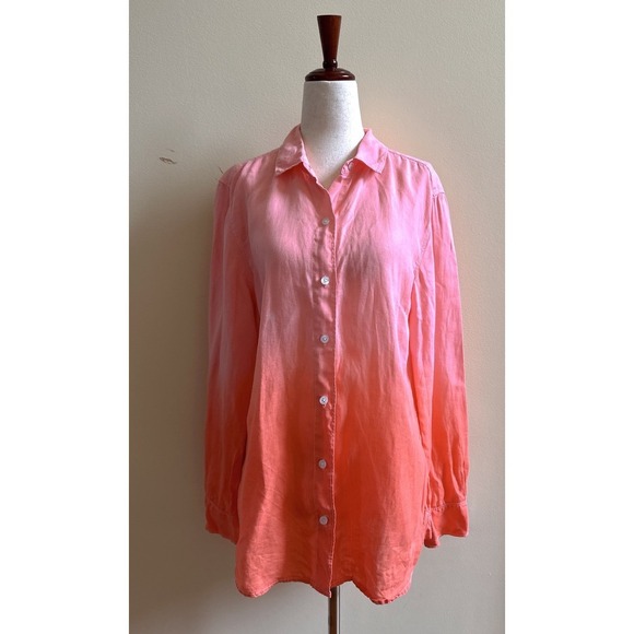 TOMMY BAHAMA 100% Linen Two Palms Dip Dye Top Cabana Pink/ Burnt Coral Size S|P - Picture 2 of 12